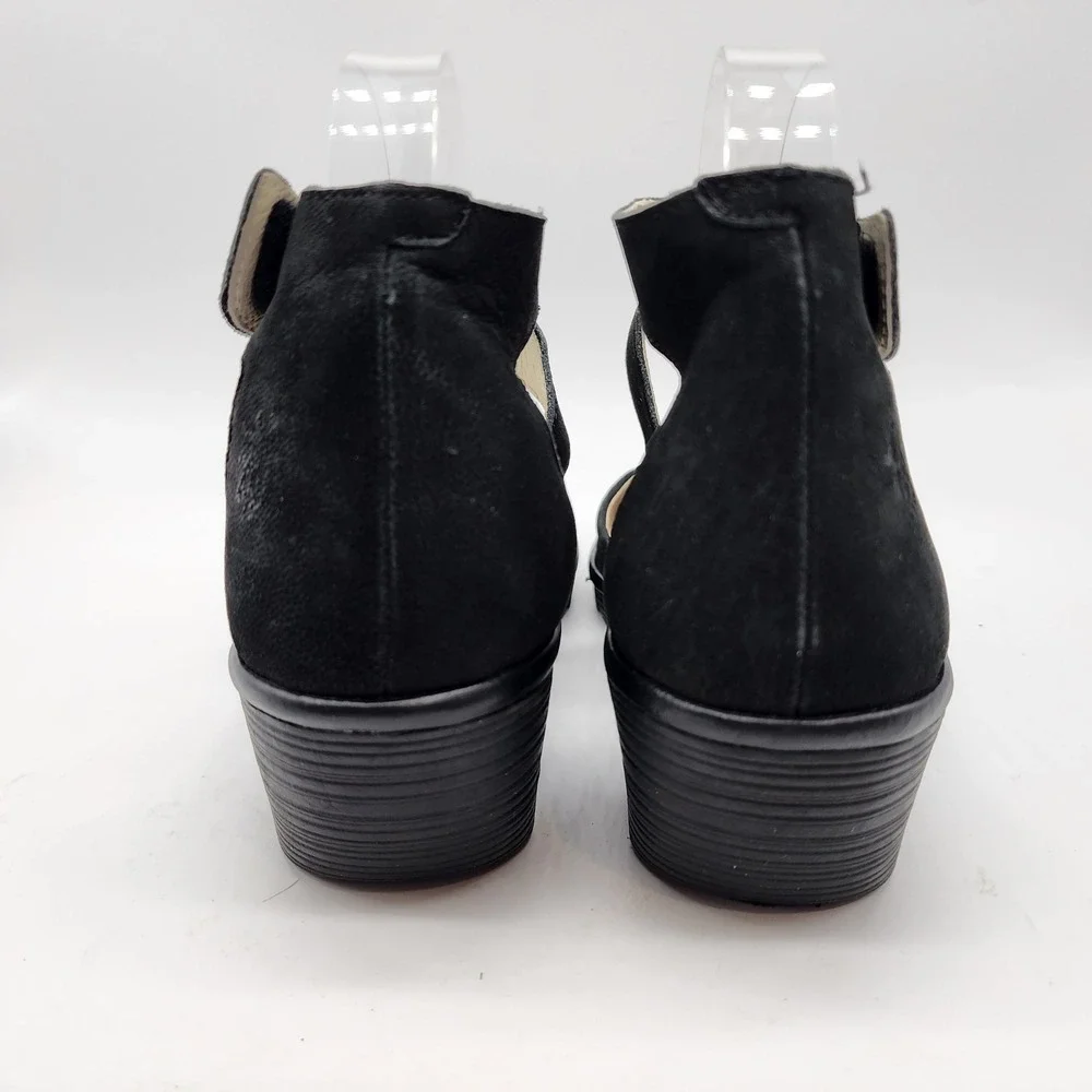 Fly London Piat Ankle Strap Wedge Sandals Womens 40 US 9-9.5 Black Suede Comfort